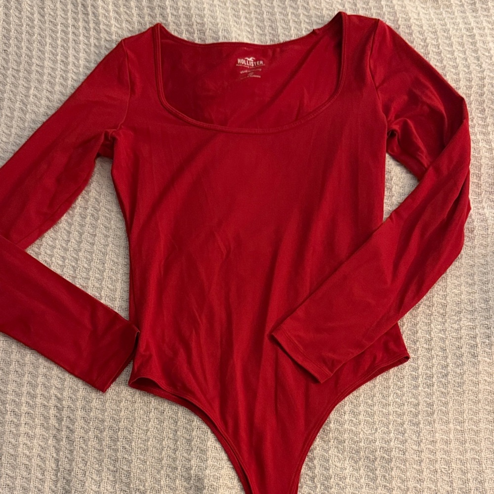 Hollister Red Long Sleeve Scoop Neck Bodysuit